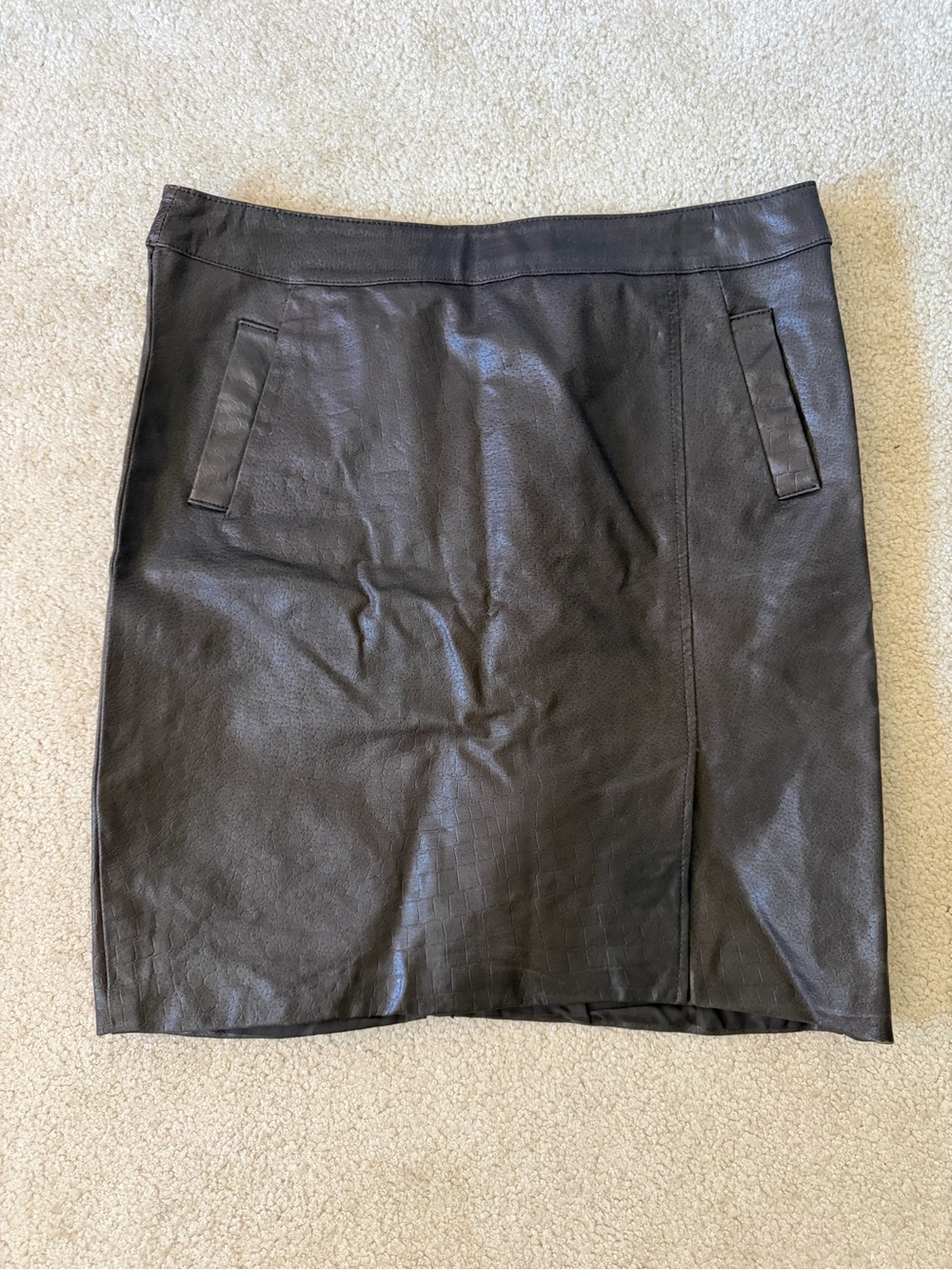 Newport News Dark Brown 100% Genuine Leather Mini Skirt